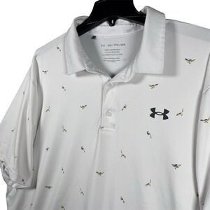 Under Armour Playoff 2.0 All Over Bird Print White Golf Polo Shirt‎ Men's 2XL